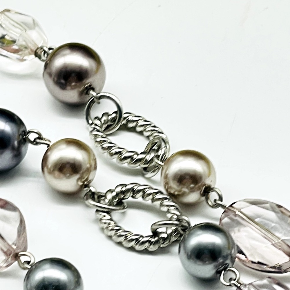 Premier Designs Long Strand Necklace Silver Tone Black Bead Link Signed - Picture 6 of 7